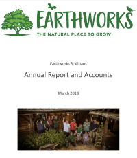 A view of the first page of the 2017-18 annual report, including the Earthworks logo and a thumbnail image